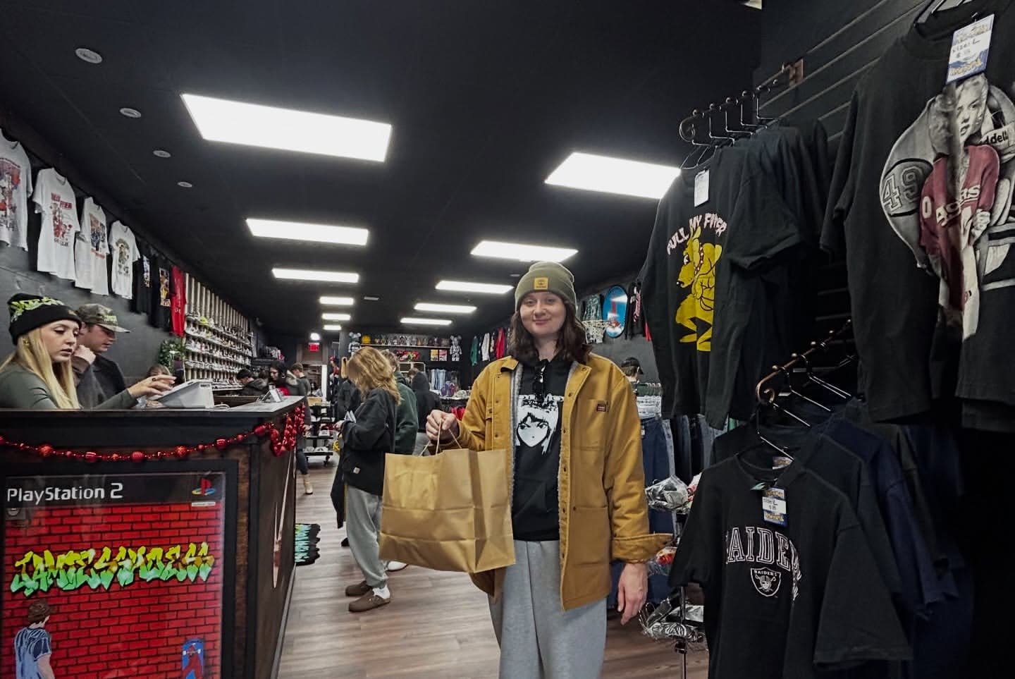 Customer with Rams crewneck