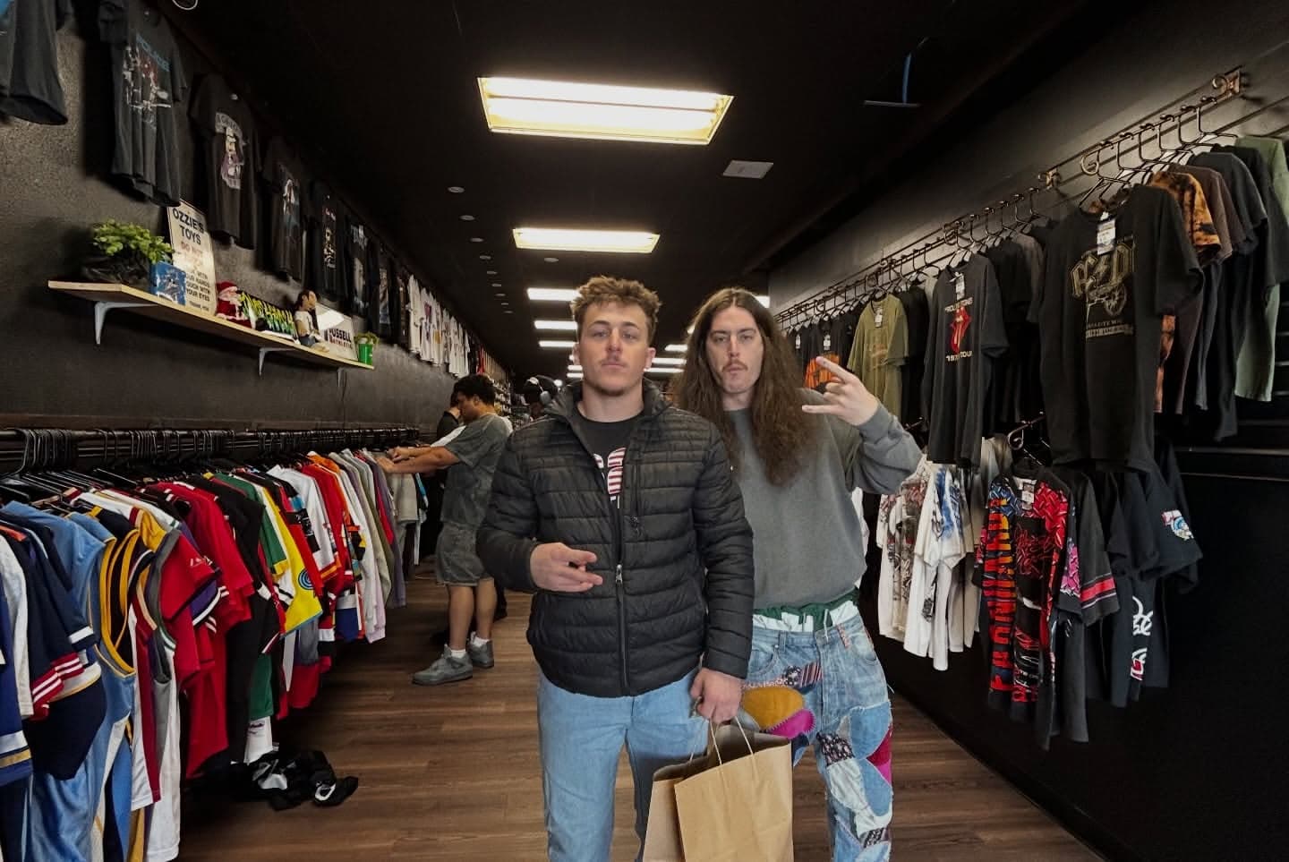 Customer with Rams crewneck